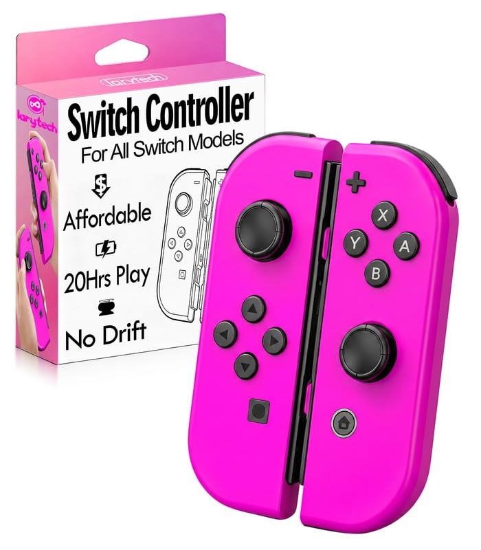 larytech Wireless Switch Controller Joy with Zero Drift Hall Joystick Cons | HD Rumble Gamepad for Family Party Games, Replacement Control Gift for Girl, Switch 1 OLED Lite Remote, Pink, NO NFC