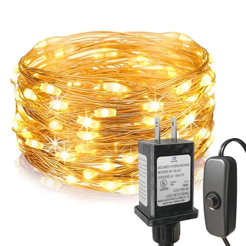 Efirisey Fairy Lights Plug in 33Ft 100 LEDs Copper Lights Warm White Christmas Lights Indoor Outdoor Led Fairy String Lights for Bedroom Party Wedding Patio Christmas Tree Decoration