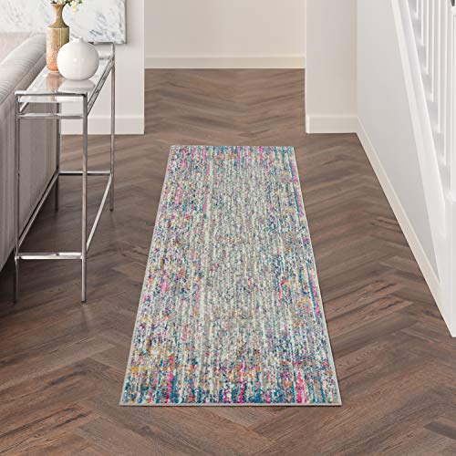 Nourison Passion Abstract Ivory/Multi 2'2" X 7'6" Area -Rug, Easy -Cleaning, Non Shedding, Bed Room, Living Room, Dining Room, Kitchen (2X8) #TOP15