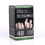 3 pilas AA. Sia - Guirnalda de luces LED (48 bombillas, luz blanca cálida, para su uso en interior o exterior, temporizador, 8 funciones, funciona con pilas)