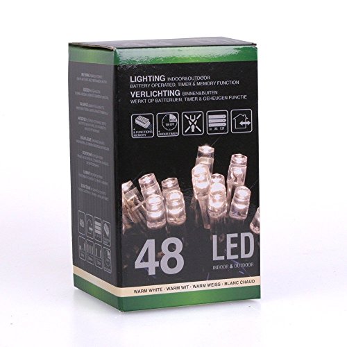 Preisvergleich Produktbild Led Lichterketten 48 Lämpchen (aussen + innen) warmweiß + Timer / Zeitschaltuhr + batteriebetrieben + 8 Funktionen