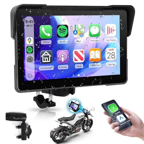 Image of Rimoody 7 Inch Motorcycle Carplay Screen with Wireless Carplay Android Auto for Car, IP67 Waterproof Touchscreen, GPS Navigation, Supports Dual Bluetooth Transmission /EQ Sound Control /Voice Control