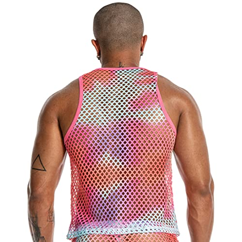 Mens See Through Sleeveless Shirt Mesh Tank Top for Men Crew Neck Fishnet Fitted Muscle Shirt Clubwear3