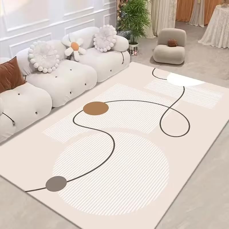 Tapis de salon moderne épuré crème grand format haut de gamme