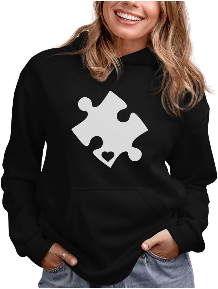 Tstars Autism Awareness Sweatshirt Heart Cut Puzzle Autism Women Hoodie