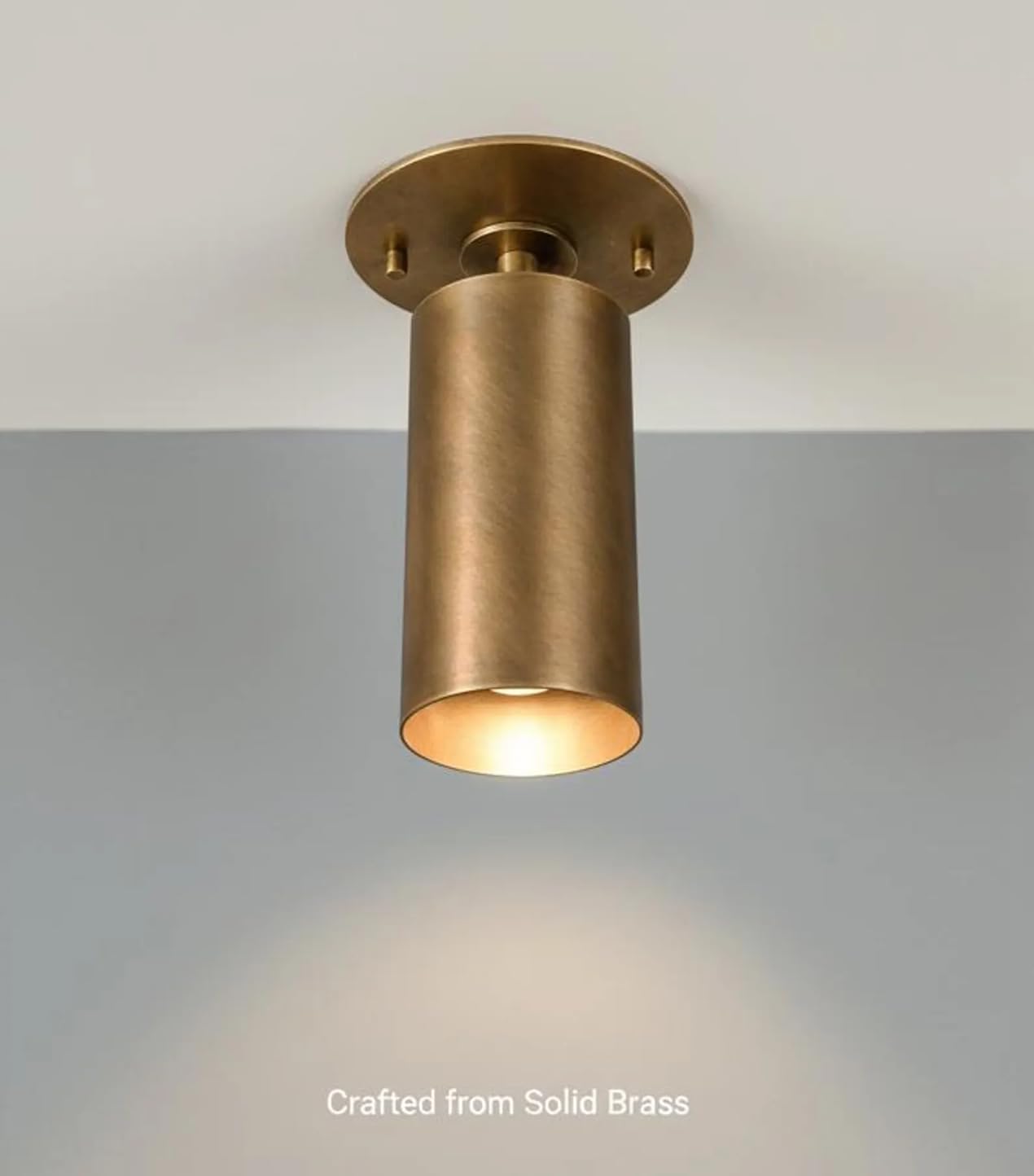 Solid Brass Ceiling Spotlight, Mid Century Modern Flush Mount Light Fixture, Handmade Adjustable Ceiling Light, Vintage Brass Downlight for Kitchen Hallway Bedroom Lighting (Raw Brass)