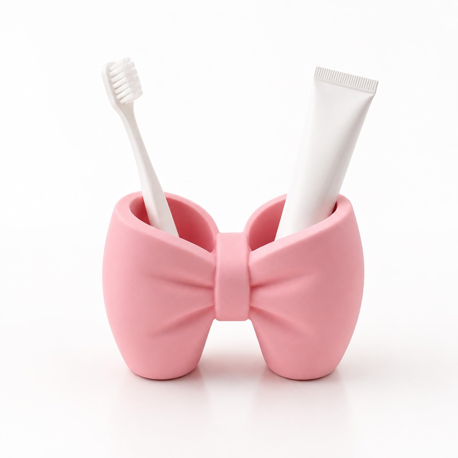 Bow Toothbrush Holder, 2-Section PLA Tooth Brush Holder for Bathroom Bedroom Office Decor, Drying Moisture-proof Toothpaste Holder, Bow Shaped Pink Bathroom Accessories, Vanity Makeup Organizer