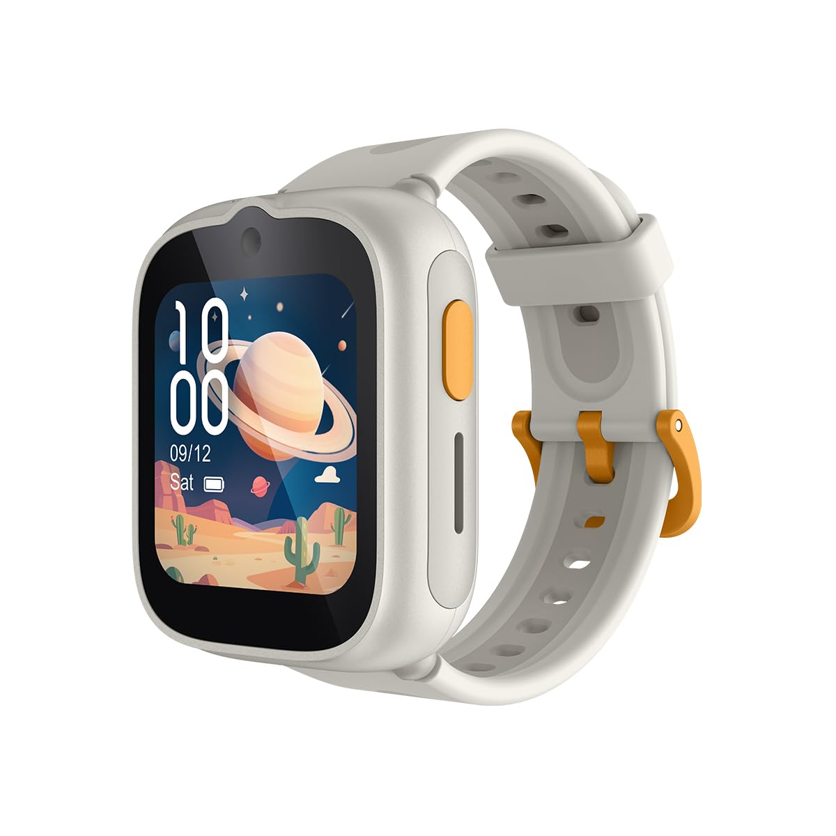TCL MOVETIME MT48 Montre Intelligente pour Enfants - Bleu, 4G, GPS Double fréquence L1+L5, appels vidéo, Bouton SOS, IP68, Dessin IA, Batterie 900 mAh, 2,5 Jours, contrôle Parental, crème
