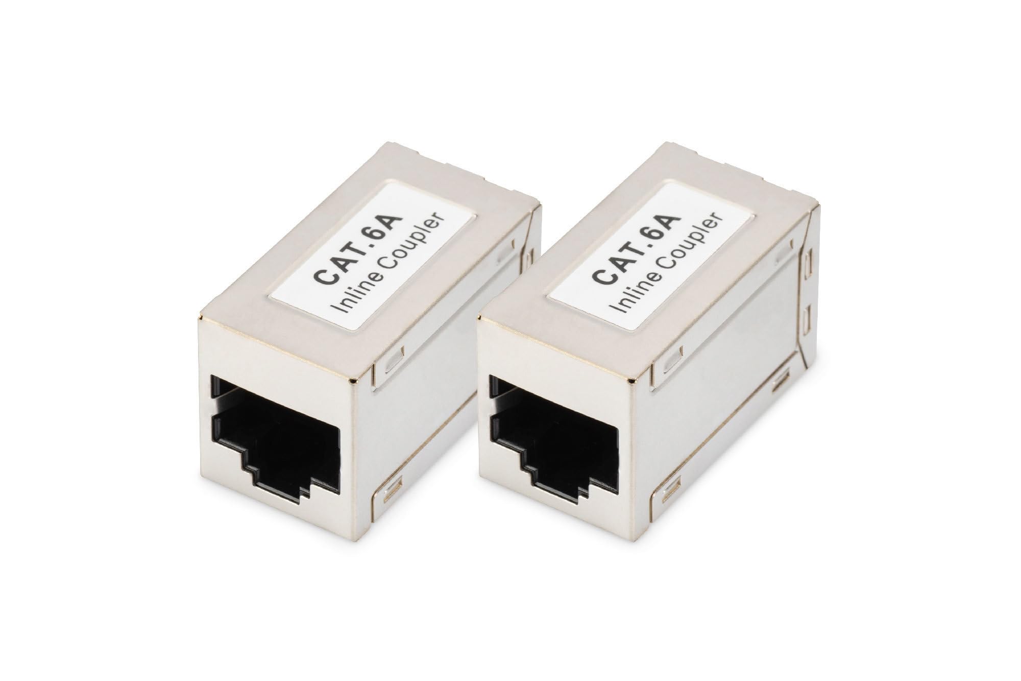 DIGITUS Łącznik RJ45 Cat 6A - 2 sztuki - Przedłużacz kabla LAN - Złącze kabla sieciowego Cat6A - Kompatybilny z PoE - Łącznik modułowy - Do przełącznika, DSL, modemu, routera, komputera - Srebrny
