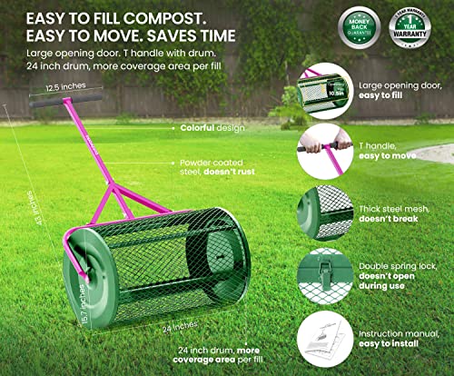 Lawn & Garden Spreaders Compost Spreader Peat Moss Spreader With Heavy Duty Metal Roller Antirust Manure Spreader Used As Garden Spreader Peat Spreader Lawn Top Dresser Spreader 24" Peatmoss Spreader #TOP1