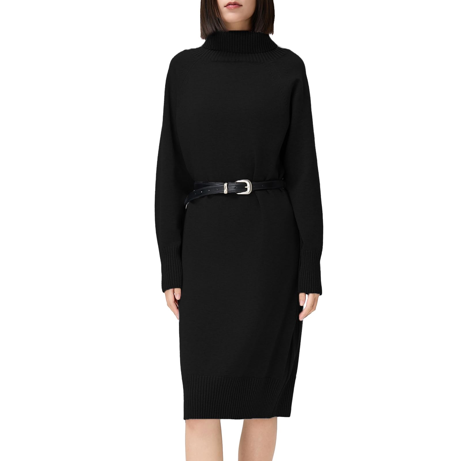Robe pull pour femme col roulé d'hiver avec ceinture ou cordon | Robe en tricot douce à manches longues | Élégant décontracté | 5 couleurs | S/M - L/XL