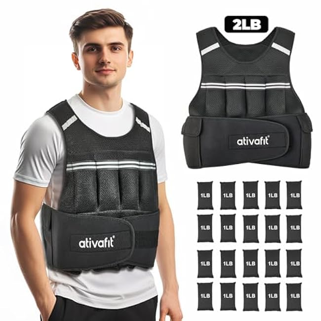 Ativafit Adjustable Weighted Vest Women Men with Reflective Design 2 4 6 8 10 12 14 16 18 20 22 Lbs Running Vest for Strength Training, Walking, Jogging, Weightlifting, Running Men Women Kids 2-22 Lbs