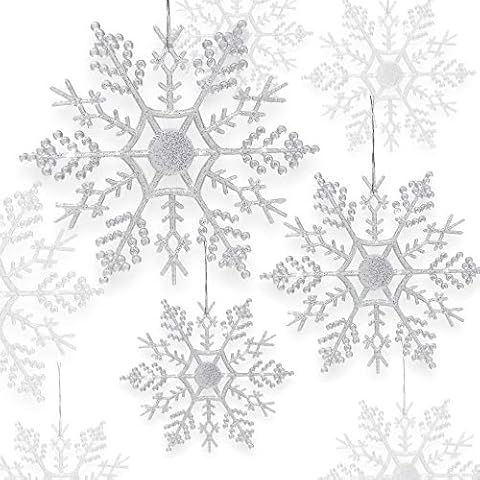 BANBERRY DESIGNS Snowflake Ornaments - Set of 42 Assorted Sized Snowflakes - 4" Clear Glitter Snowflakes (24) - 5" Clear Glitter Snowflakes (12) - 6" clear Glitter Snowflakes (6) Cover