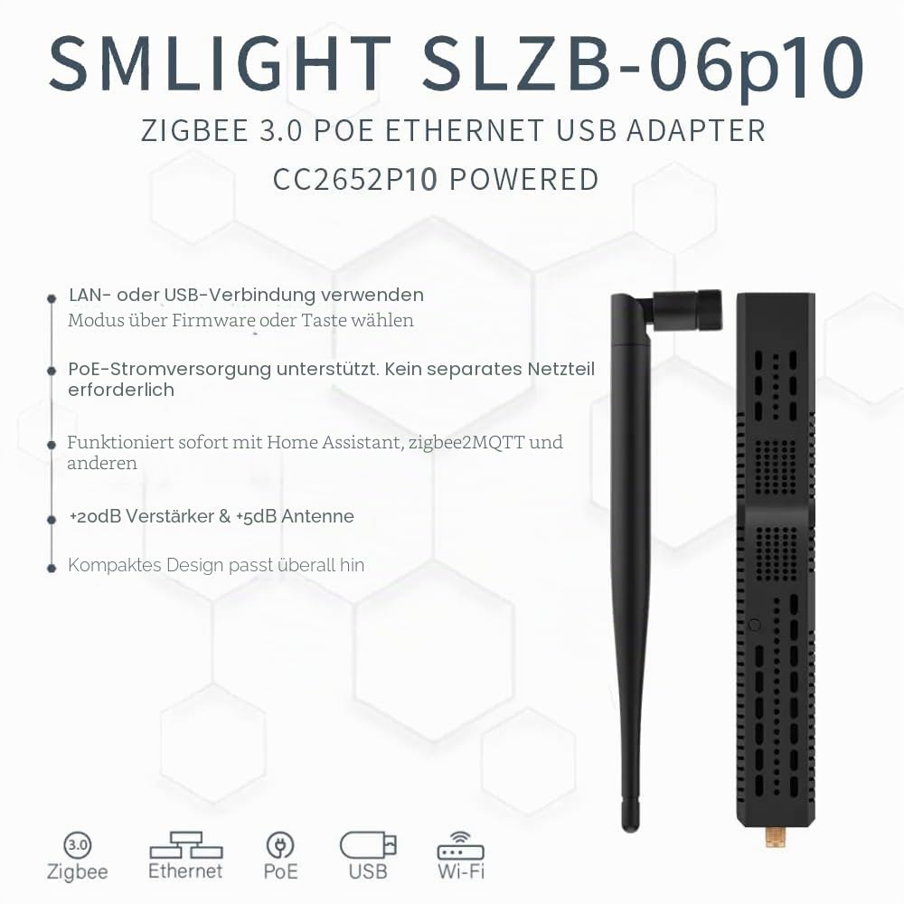 SLZB-06P10U – Zigbee 3.0-zu-Ethernet-, USB, WiFi-Adapter mit PoE | funktioniert mit Zigbee2MQTT, Home Assistant, ZHA