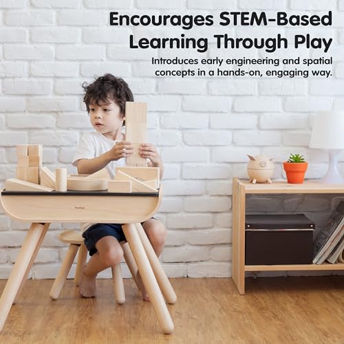 Image of PlanToys Wooden 50 Piece Unit Block (35 mm) Building Set (5502) | Sustainably Made from Rubberwood and Non-Toxic Paints and Dyes | PlanNatural Classic Wooden Toy Collection