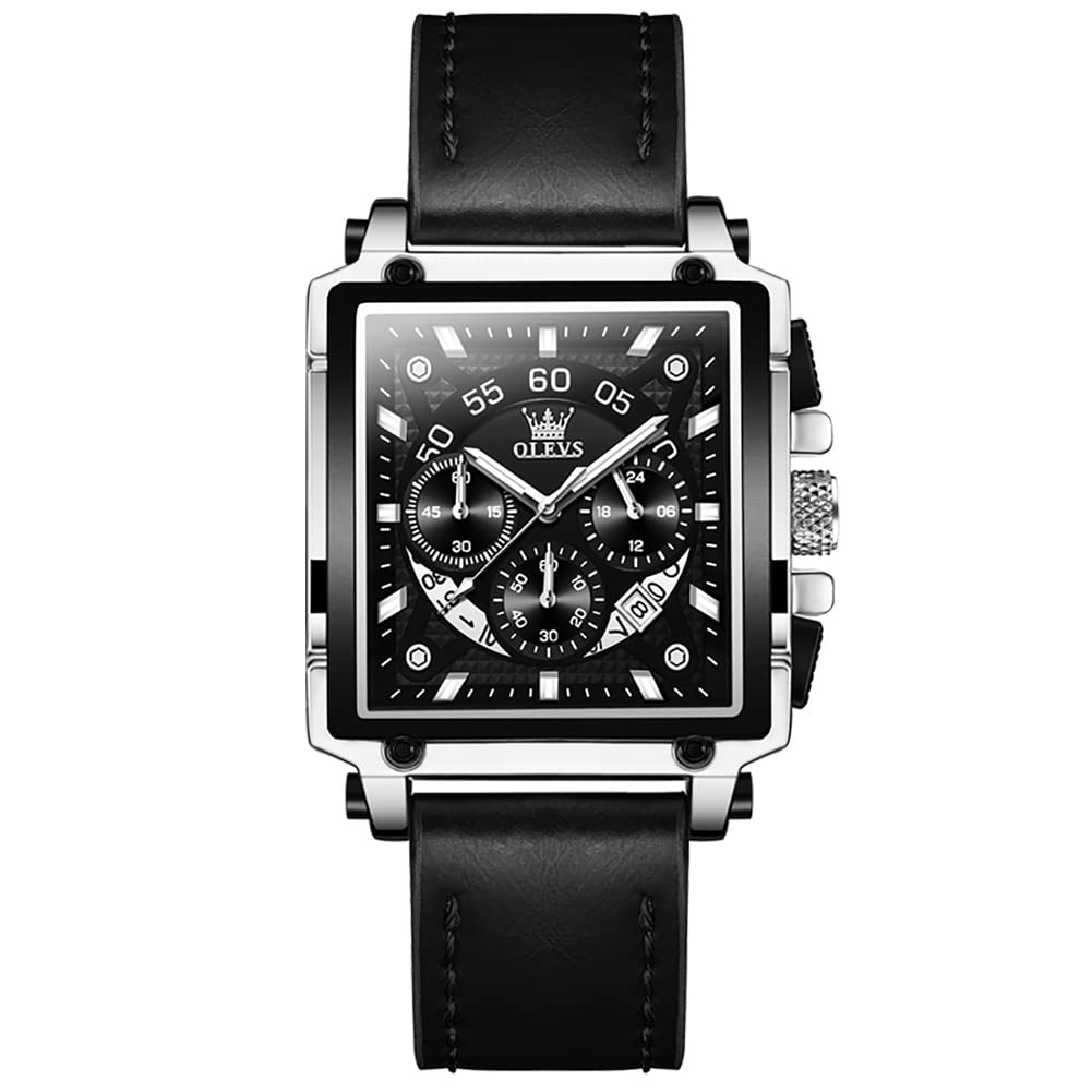 OLEVS Mens Watches Leather Wristwatch with Waterproof Luminous Analog Quartz Fashion Business Sport Watches for Men
