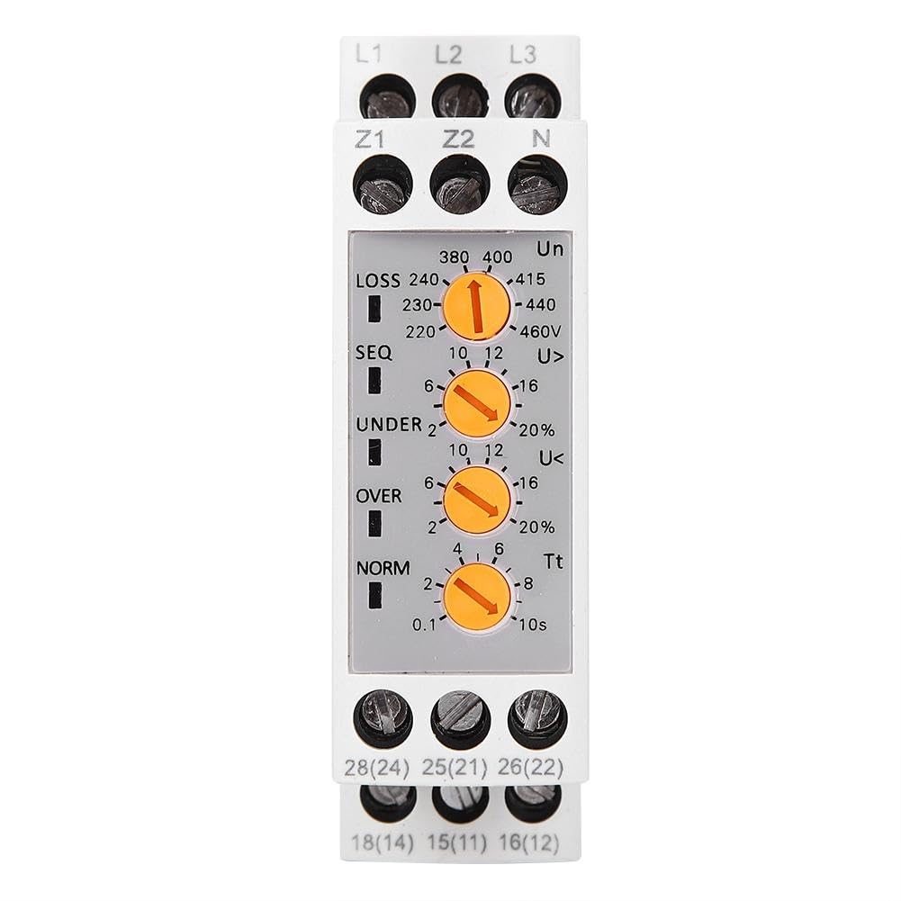 Jadeshay Protector de voltaje Relé de voltaje trifásico Protector de monitoreo de sobretensión y subtensión multifunción Entrada de voltaje de 176V-552V