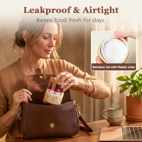 Image of ComSaf Overnight Oats Containers with Lids 16 oz, Small Glass Jars 4 Pack