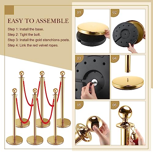 Pelopy Stanchion Posts Queue Crowd Control Stanchion Velvet Ropes Carpet Set, 38 in Post Sand Injection Hollow Base with Rope, Carpet for Party Museum(12 Pcs,Gold,26 ft Carpet) - Image 6