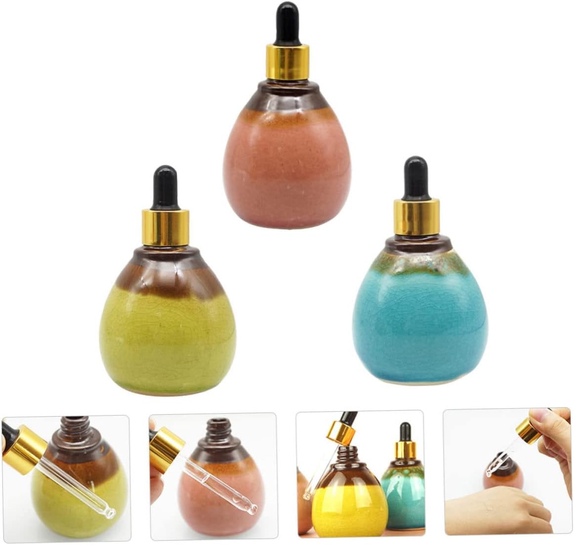 VICASKY 3pcs Refillable Ceramic Essential Oil Pot Dropper Bottle for Clary Oil