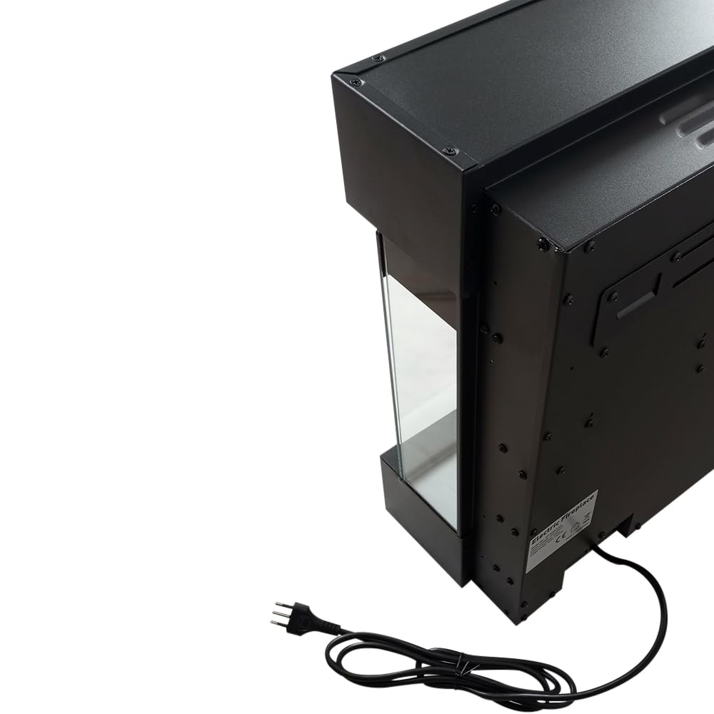 Camino elettrico VELAR | Caminetto a parete da incasso | Stufa ventilata da 750W/1500W a basso consumo, con telecomando, timer, decorazione di tronchi e cristalli (Nero, 182cm)