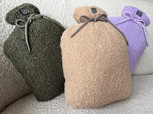 Warmpi® Buddy - Infrarot Wärmflasche - Kabellos - beidseitig wärmend - Infrarot bis 60°C - Weicher Plüsch Teddy Stoff Beige - inkl. Warmpi® Powerbank (10.000mah) - 3 Stufen - 30x20 cm (Beige)