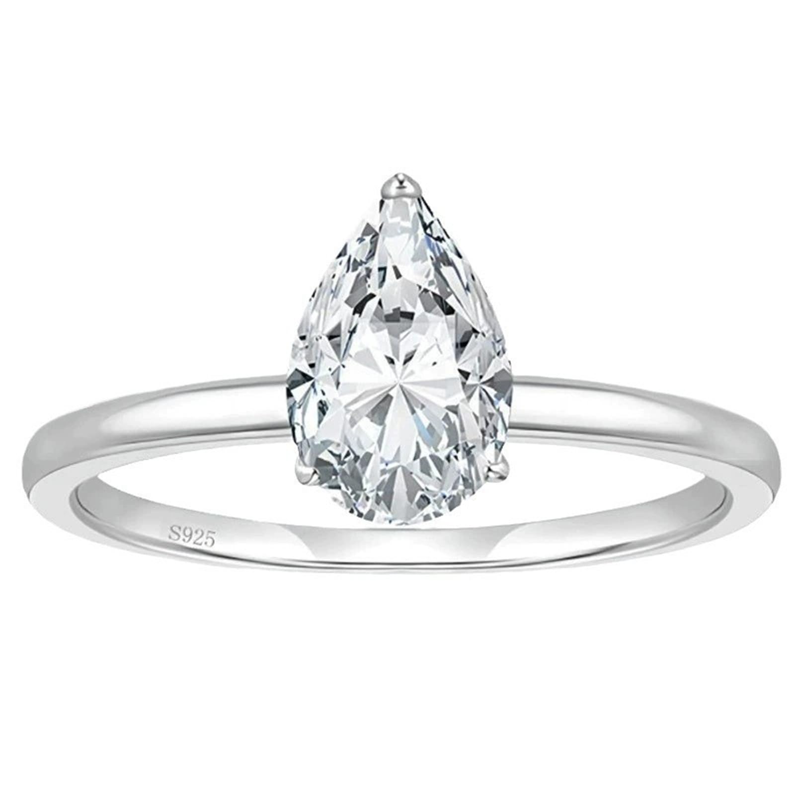 Elegante anello di fidanzamento sottile solitario per donne con zirconia cubica a forma di pera in Argento 925