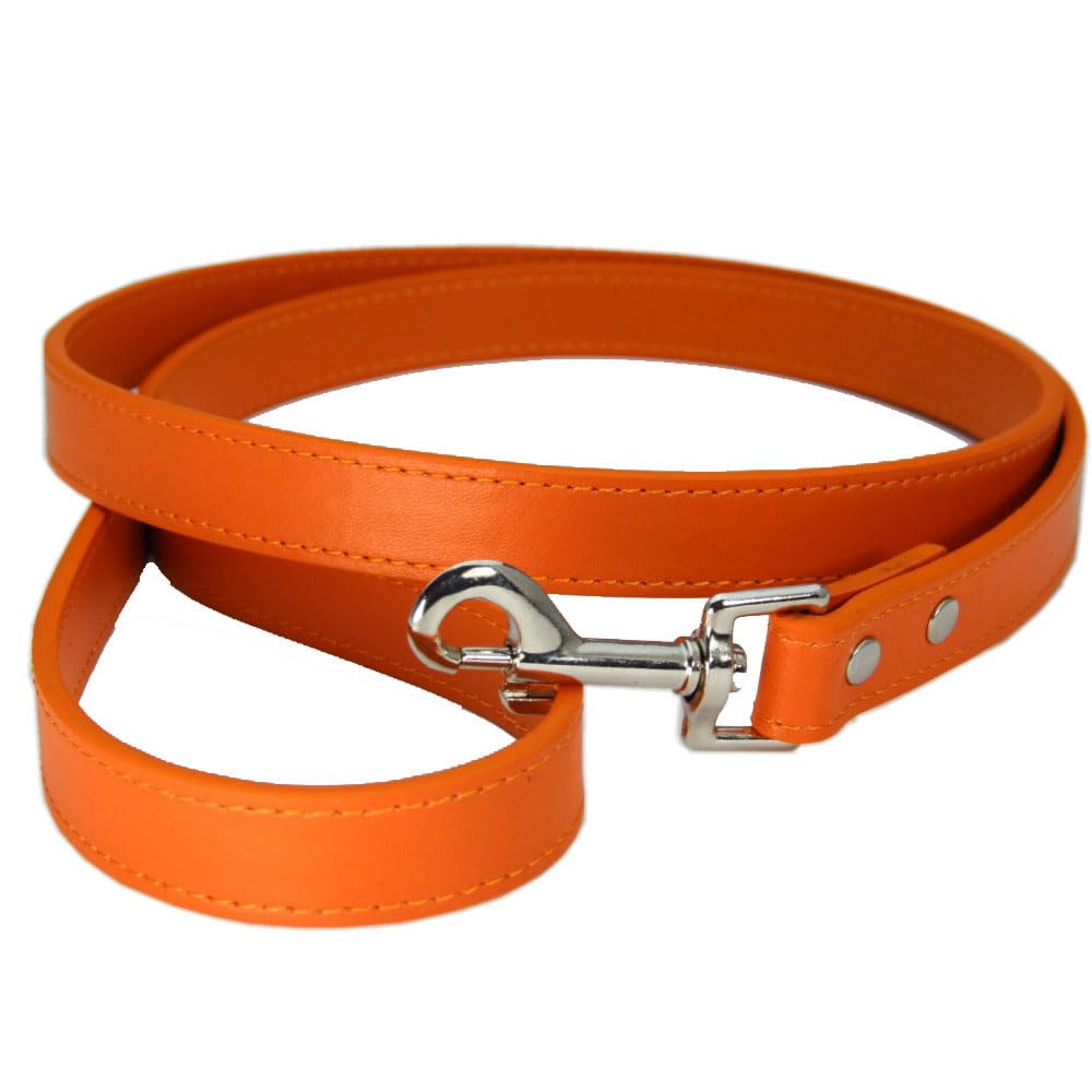1Pcs Orange Leather Dog Lead 1.5cmx120cm PU Leather Pet Leash for Small Pet Dogs Cats