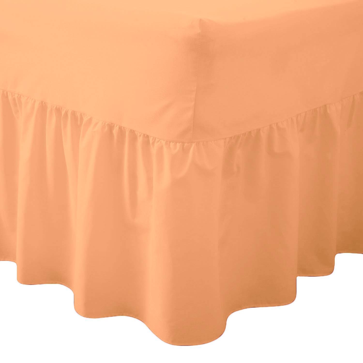 Dulce Lino Plain Dyed Poly Cotton Easy Care Fitted Frilled Valance Bed Sheet in 18 Colours .(SMALL DOUBLE 4FT PEACH)