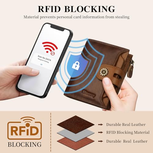 Image of Wallet Women,RFID Blocking Leather Womens Wallet Bifold Compact Card Holder Small Wallet for Women with Removable ID Window zsbrown
