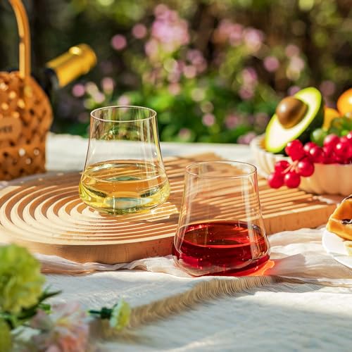 Imourari 450ml Stemless Wine Glasses 4 Set Lead-Free Clear Crystal