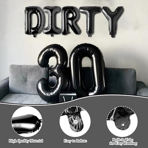 Image of Dirty 30 Balloons Birthday Decorations for Her - Black 40inch Happy 30th Birthday Dirty Thirty Balloons Decorations for Adult for Him (Unsex)