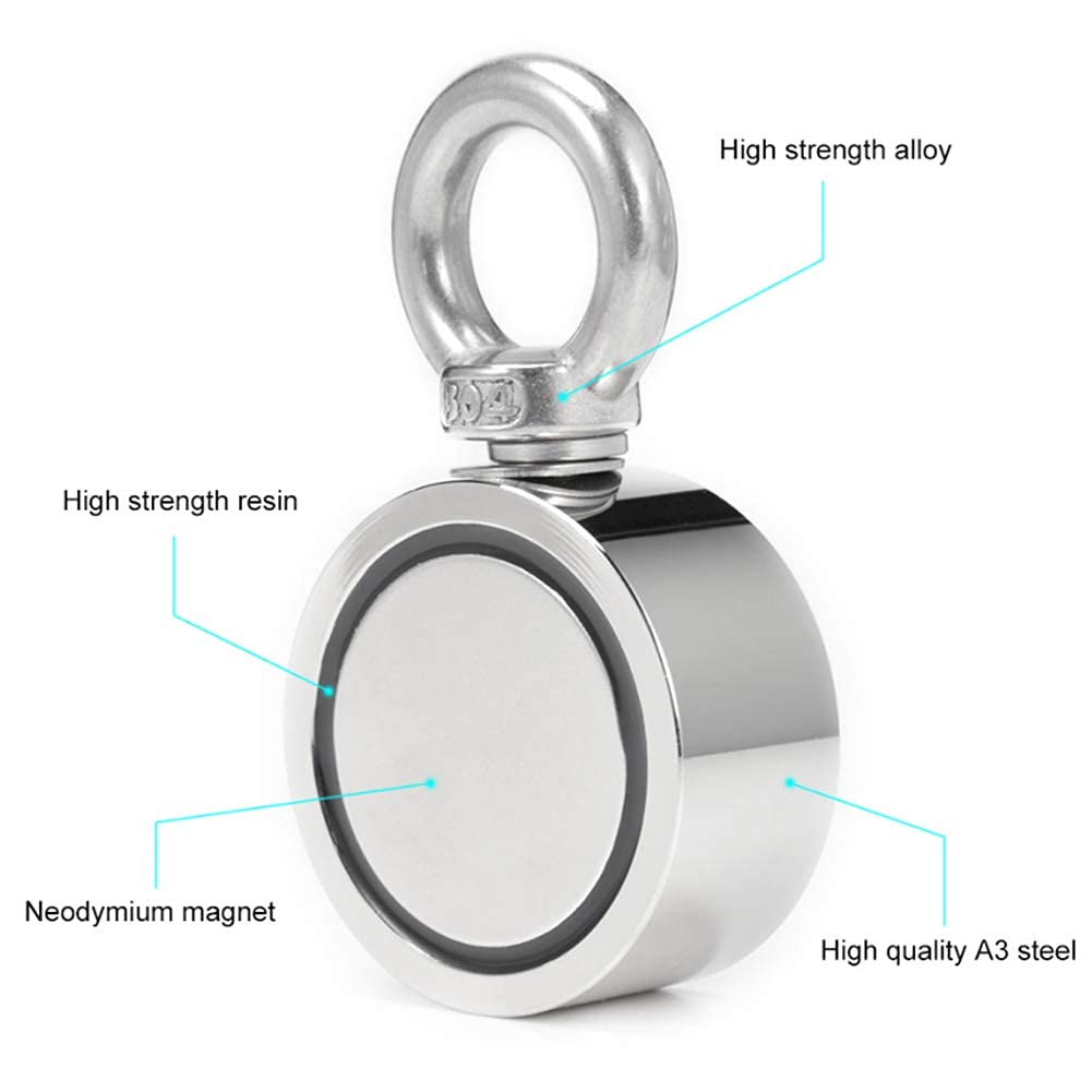 Dwustronne Wędkarstwo Z Magnesem Neodymowym, Okrągły Neodymowy Hak Magnetyczny Z Liną, Haki Magnetyczne Do Połowu Magnesów I Ratownictwa W Rzece, 60mm