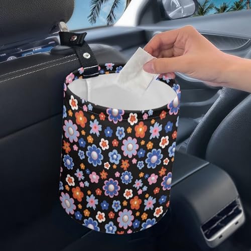 Image of Groovy Hippie Flower Collapsible Trash Can for Cars, Family Gatherings, Camping - Easy to Clean Car Garbage Accessory
