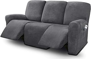 ULTICOR Velvet 8-Pieces Recliner Sofa Covers Stretch Reclining Couch Covers for 3 Cushion Reclining Sofa Slipcovers Furniture Covers Thick Soft Washable (3 Seater Recliner Cover, Dark Gray)