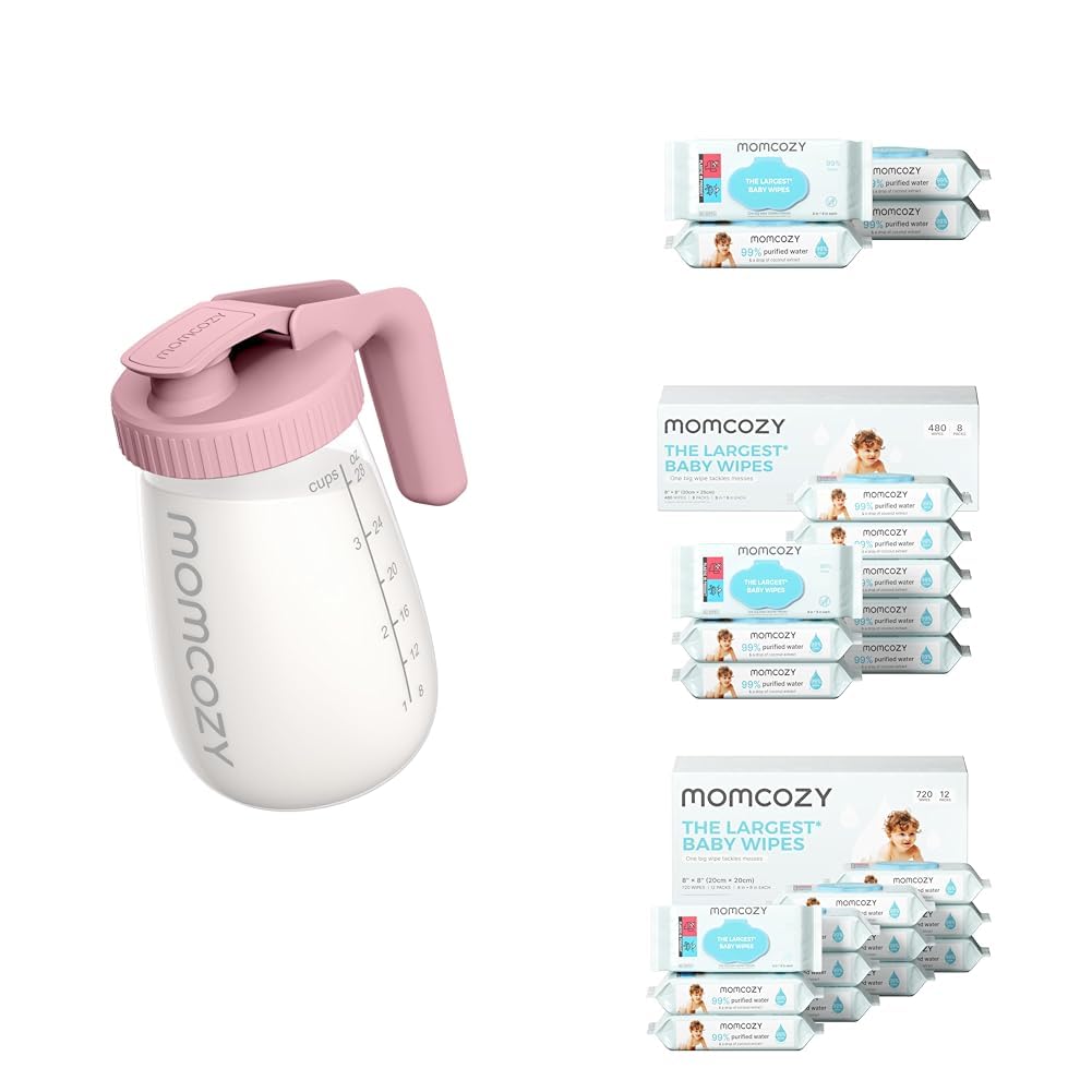 Bundle of Momcozy Breast Milk Pitcher and Baby Wipes