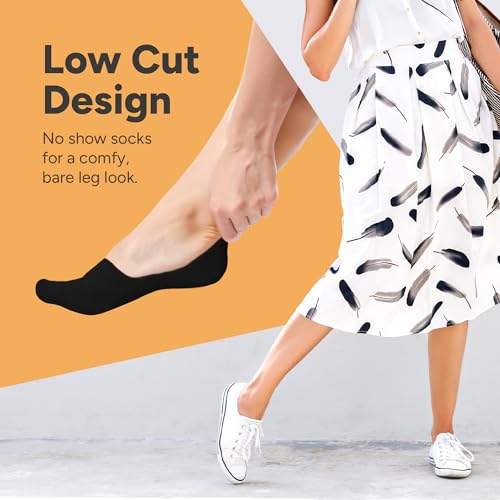 Image of Eedor No Show Socks Women - Low Cut Ankle, Non Slip | Breathable Cotton & Spandex, Flat Boat Line Invisible Socks with Silicone Heel Grips, for Flats, Heals, Loafers