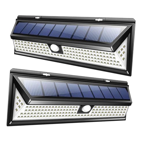 Anneome Lámpara Solar Exterior de Pared Sensor de Movimiento Pir, 2 Unidades de 118 LED Blanco Frío, Luz de Seguridad y Emergencia para Jardín, Puerta y Garaje, Ahorro Energético