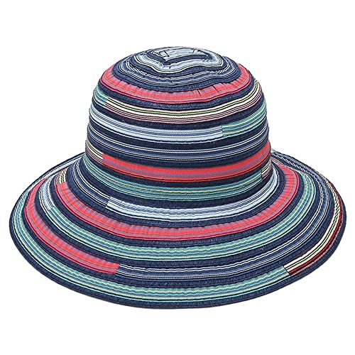 Chapeau de soleil pliable femme noir léger à rayures colorées été