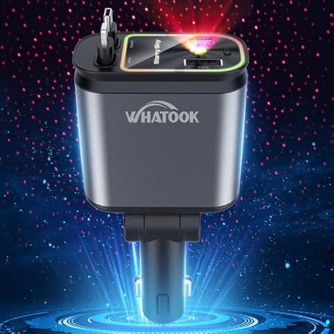 WHATOOK Starlight Retractable Car Charger: Car Accessories with Starlight in Car Roof, Car Charger USB C, Fast Charging Adapter & Dual Charge Ports, 4 in 1 Car Phone Charger for iPhone iPad AirPods Cover