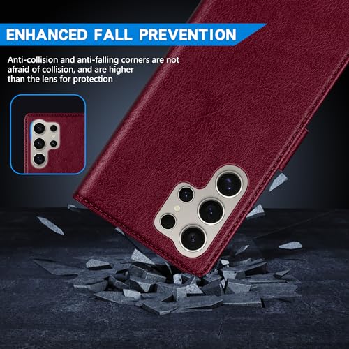 Image of ZZXX for Galaxy S25 Ultra Wallet Case Magnetic Closure 6.8 inch,Wine Red