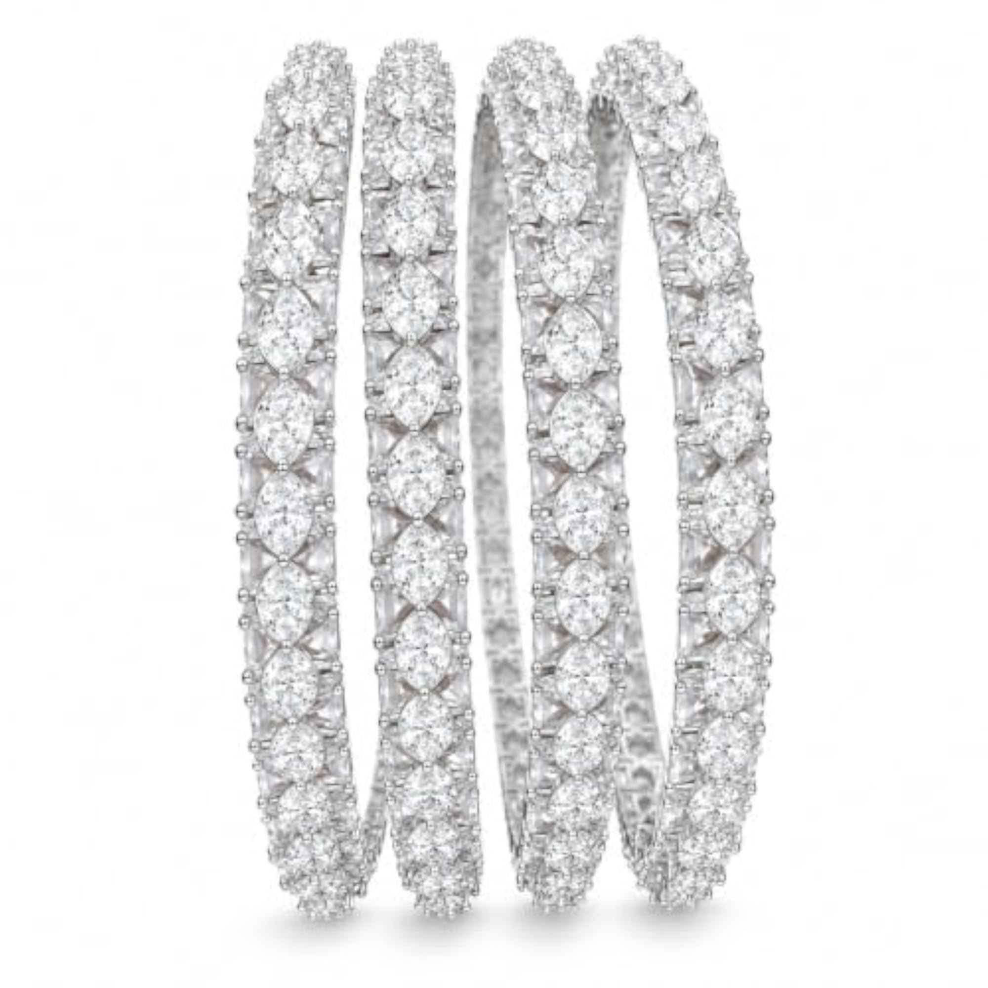 4pc Delicate Silver Finish American Diamond CZ Bangles Set