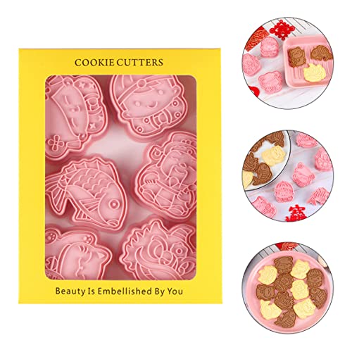 Bestonzon 3 Sets Decoration Chinese Baking Design Animal Year Cuake Embosser Cake D Handmade Bakeware Sugarcraft God Diy Pressable Kitchen Cat Stamp Wedding New Biscuits Decorations Wealth #TOP6