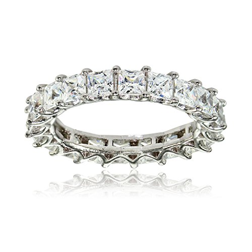 Hoops & Loops Sterling Silver Cubic Zirconia 3mm Princess-Cut Eternity Band Ring