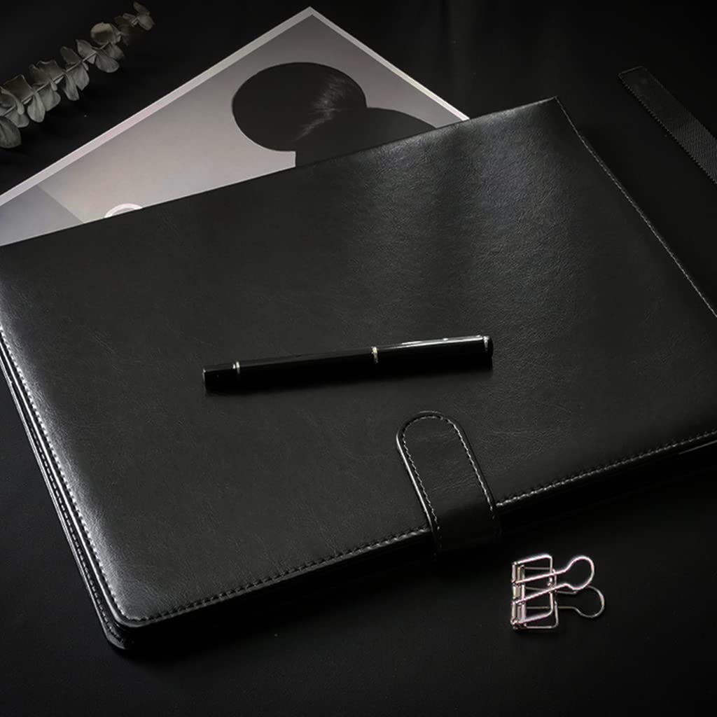 Porte-documents A4 Cuir Synthétique - Organisateur Bureau Avec Pochette, Porte-cartes Et Fermeture Magnétique - Noir 32x24.8cm