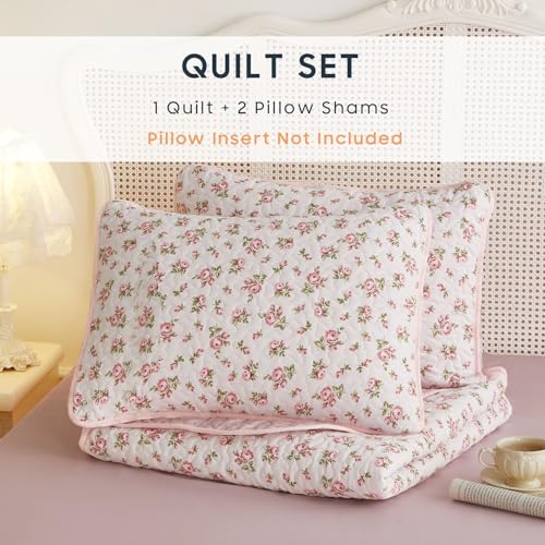 Wake In Cloud Floral Quilt Set, Coquette Cottagecore Shabby Chic Flower Pattern For Women Teen Girls thumb #6
