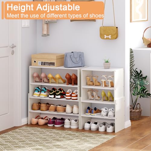 Image of X-cosrack 2 Pack 2-Tier Shoe Rack Organizer for Closet, Expandable and Adjustable White Shoe Rack, Stackable Iron Wood Combination Shoe Storage Shelves for Closets, Entryway, Small Space, Garage