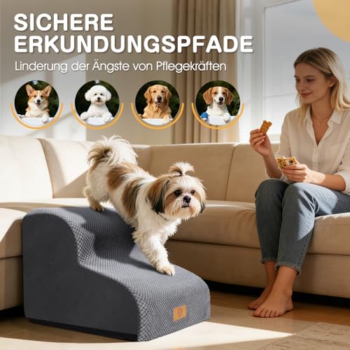 Zvonema Hundetreppe, Hundetreppe für Kleine Hunde, wasserdichte rutschfest Haustiertreppe 2 Stufen, Hochwertige Schwamm Hunderampe, Waschbar Hunde Treppe für Sofa Bett, Tragbar Katzentreppe