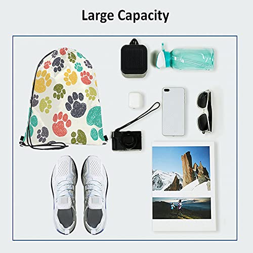 Beabes Paw Pattern Drawstring Bags Backpack Bag Cute Colorful Hand Drawn Doodle Prints Pet Puppy Footprint Drawing Sport Gym Sack Drawstring Bag String Bag Yoga Bag For Men Women #TOP2