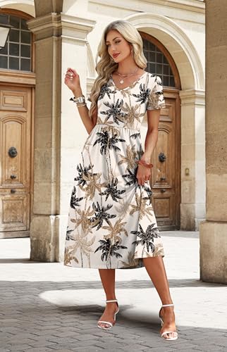 Image of OFEEFAN Summer Dresses for Women Flowy Casual A-Line Midi Dress Beach Vacation Sundresses with Pockets S-2XL
